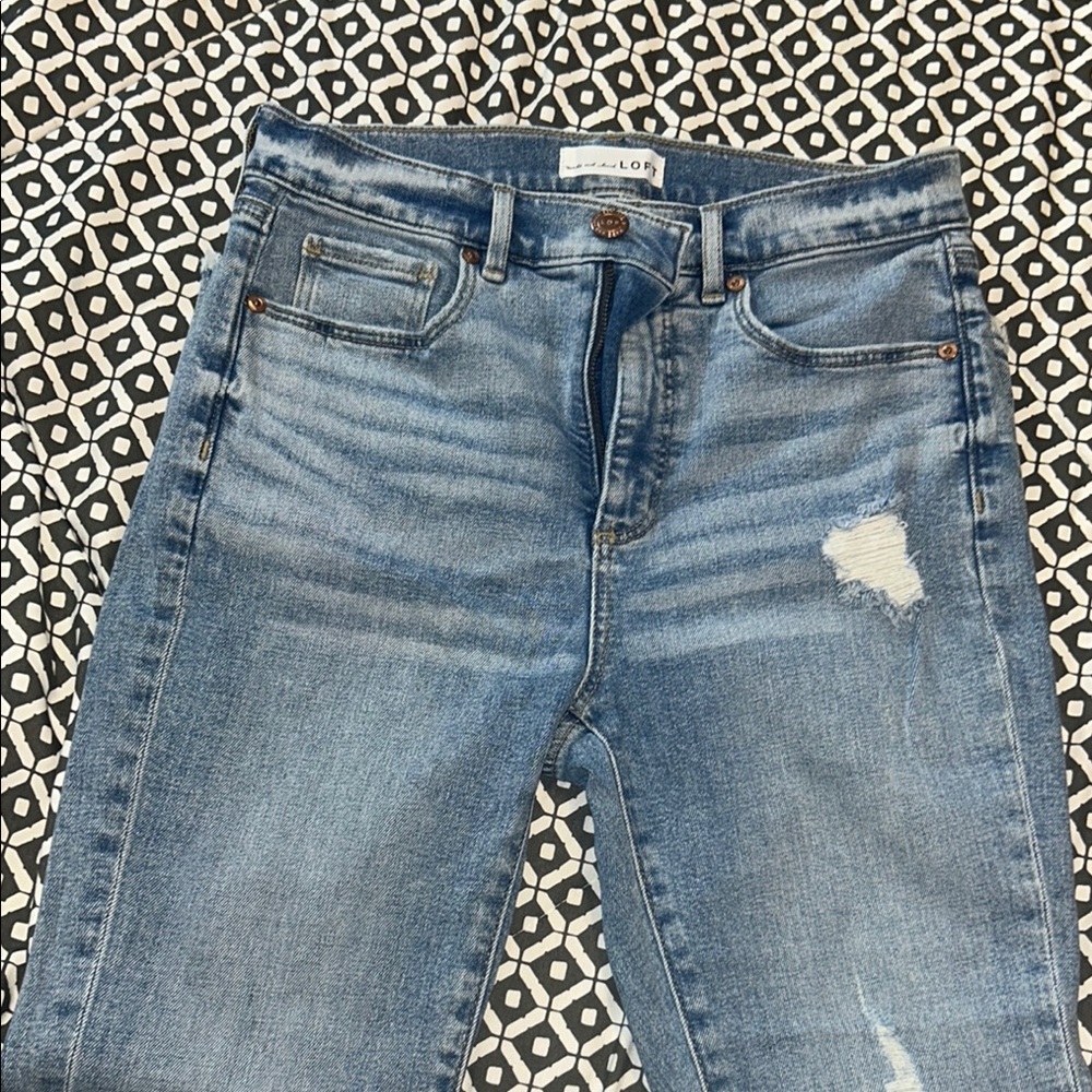 LOFT Blue Boyfriend Jeans with Distressed Detail